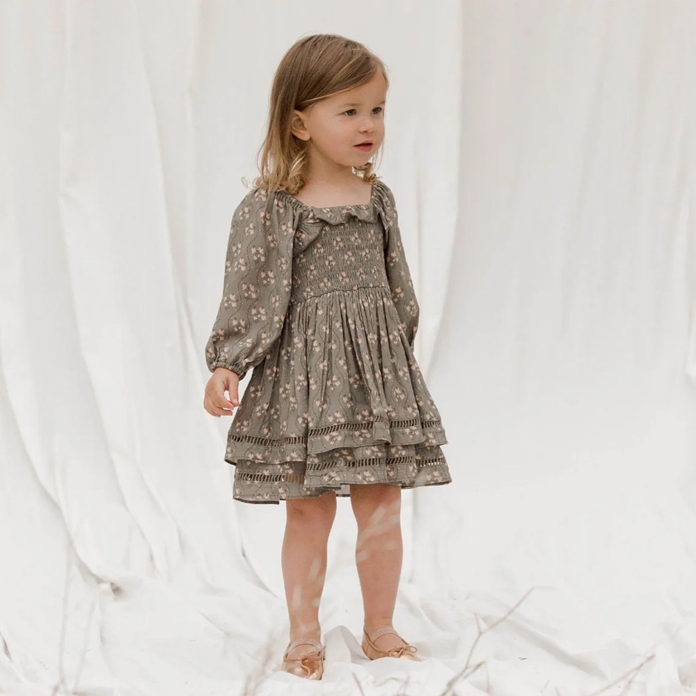 Rylee + Cru Floral Long Sleeve Dress - Olive